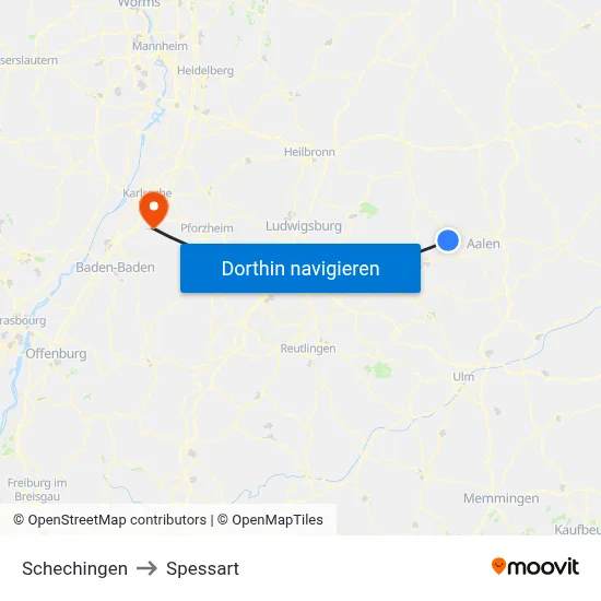 Schechingen to Spessart map