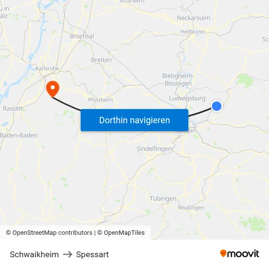 Schwaikheim to Spessart map