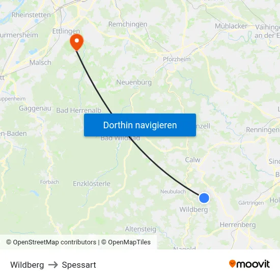 Wildberg to Spessart map