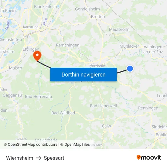 Wiernsheim to Spessart map