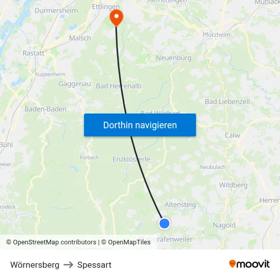 Wörnersberg to Spessart map