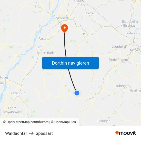 Waldachtal to Spessart map