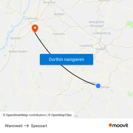 Wannweil to Spessart map