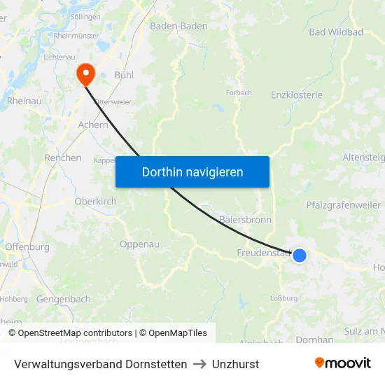 Verwaltungsverband Dornstetten to Unzhurst map