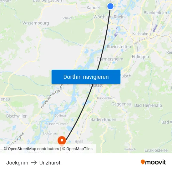 Jockgrim to Unzhurst map