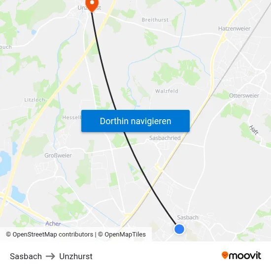 Sasbach to Unzhurst map