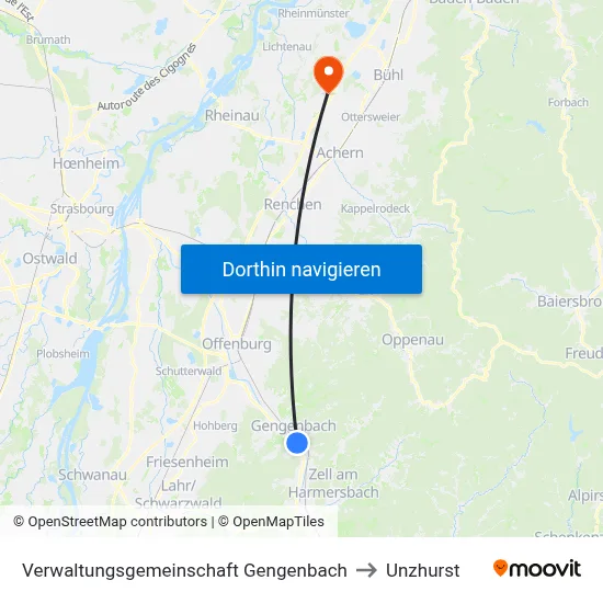 Verwaltungsgemeinschaft Gengenbach to Unzhurst map
