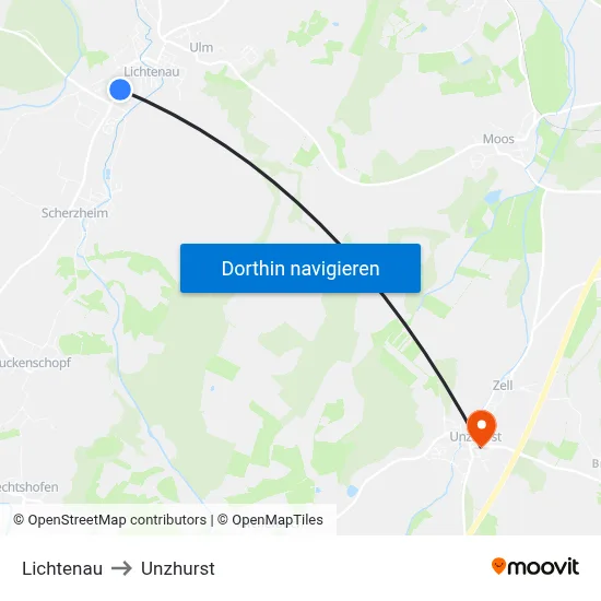 Lichtenau to Unzhurst map
