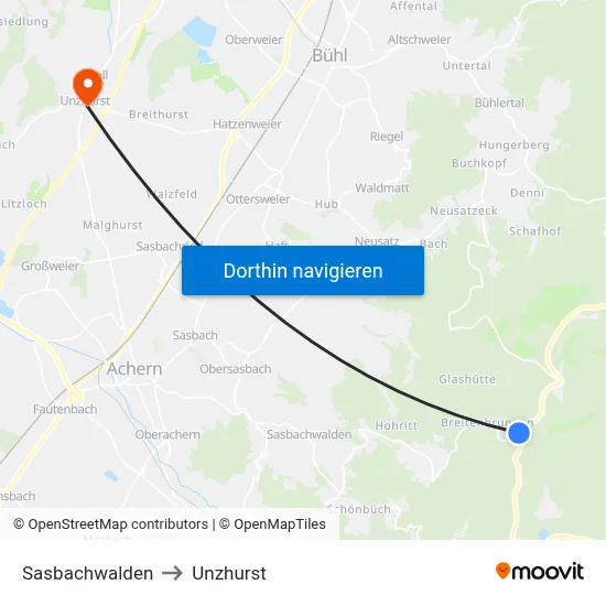 Sasbachwalden to Unzhurst map