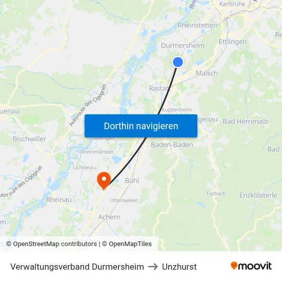 Verwaltungsverband Durmersheim to Unzhurst map