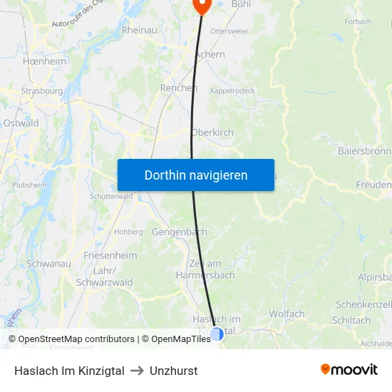 Haslach Im Kinzigtal to Unzhurst map