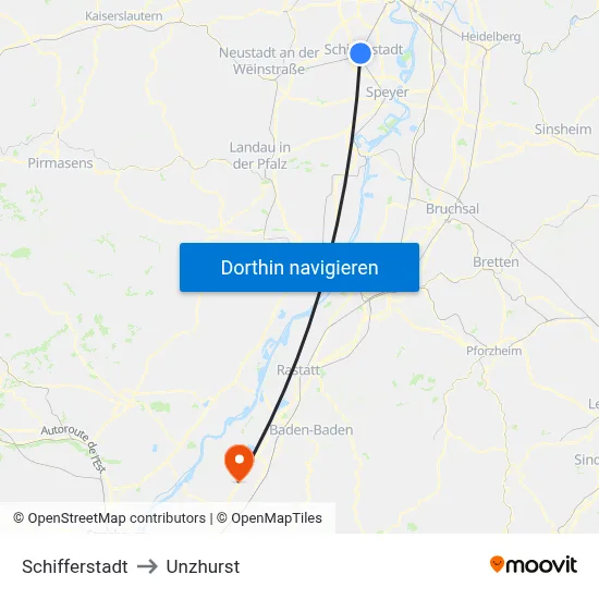 Schifferstadt to Unzhurst map