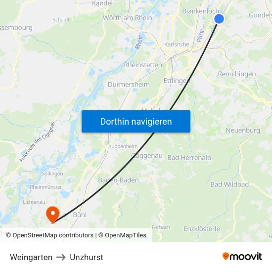Weingarten to Unzhurst map