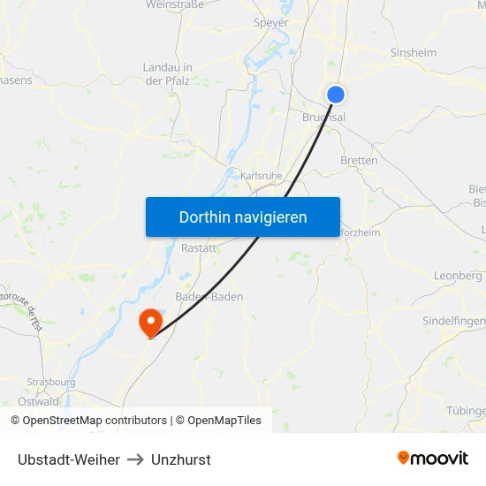 Ubstadt-Weiher to Unzhurst map