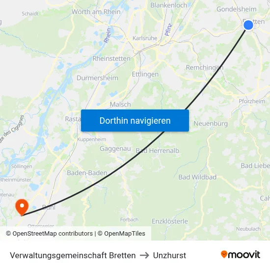 Verwaltungsgemeinschaft Bretten to Unzhurst map