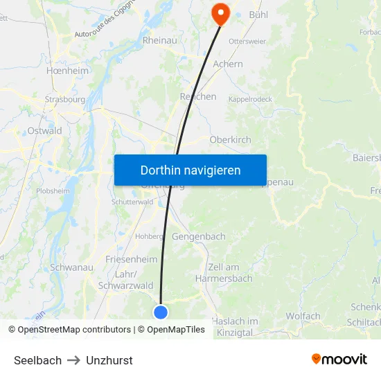 Seelbach to Unzhurst map