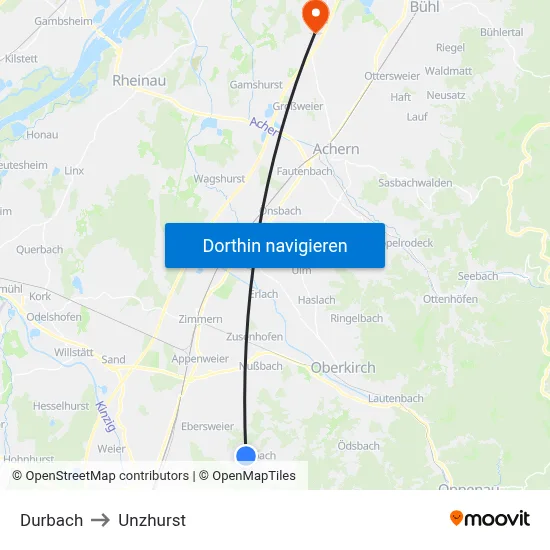 Durbach to Unzhurst map
