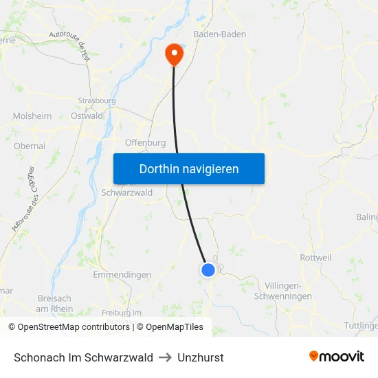 Schonach Im Schwarzwald to Unzhurst map