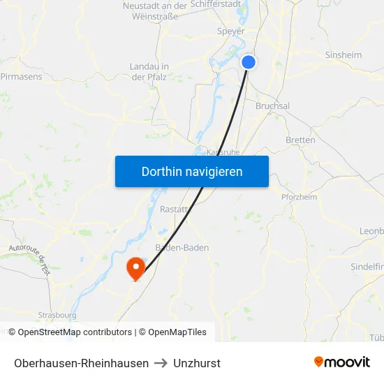Oberhausen-Rheinhausen to Unzhurst map