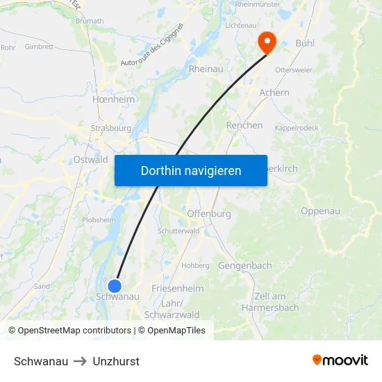 Schwanau to Unzhurst map