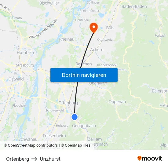 Ortenberg to Unzhurst map