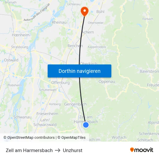 Zell am Harmersbach to Unzhurst map