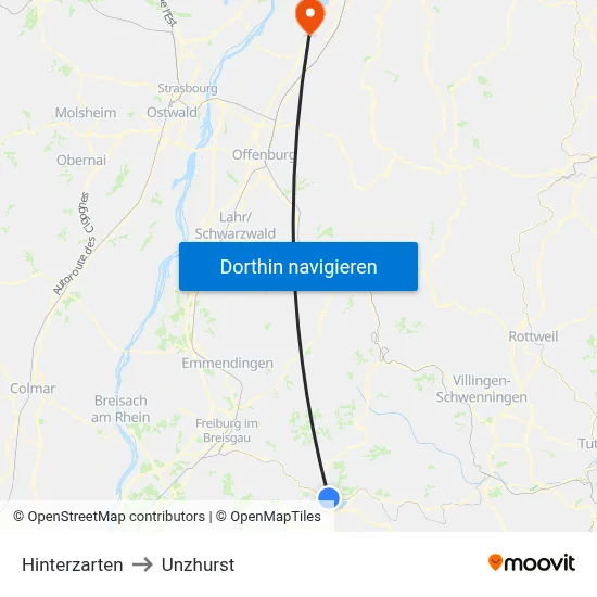 Hinterzarten to Unzhurst map