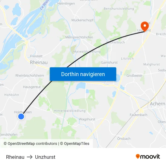 Rheinau to Unzhurst map