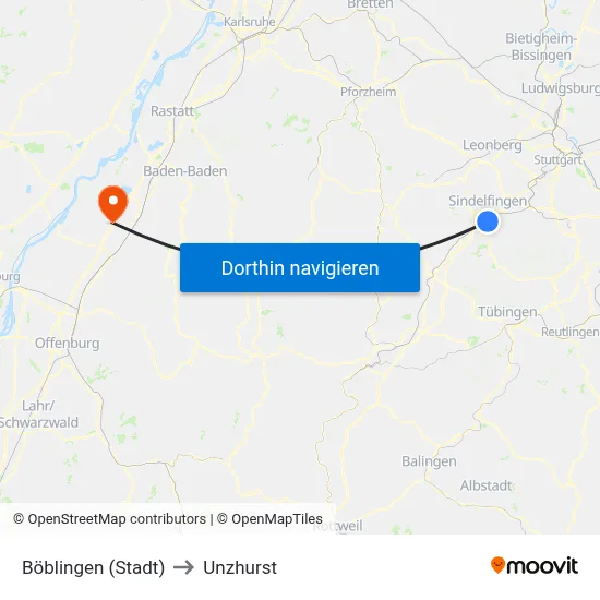 Böblingen (Stadt) to Unzhurst map