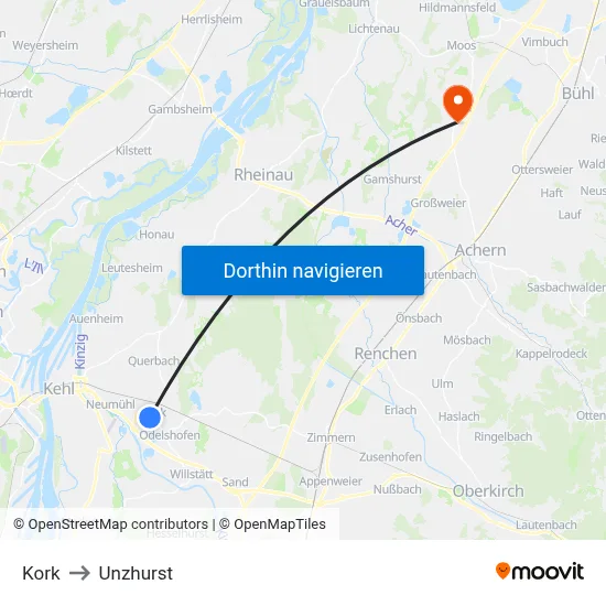 Kork to Unzhurst map