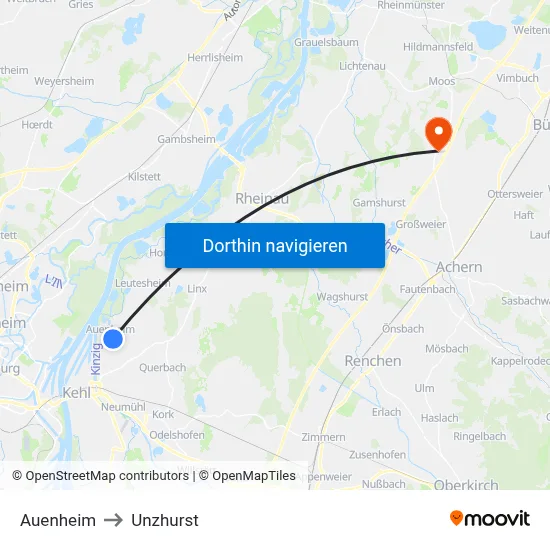 Auenheim to Unzhurst map
