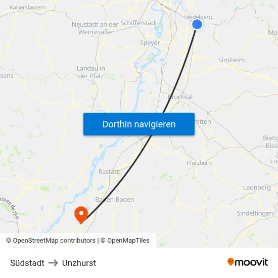 Südstadt to Unzhurst map