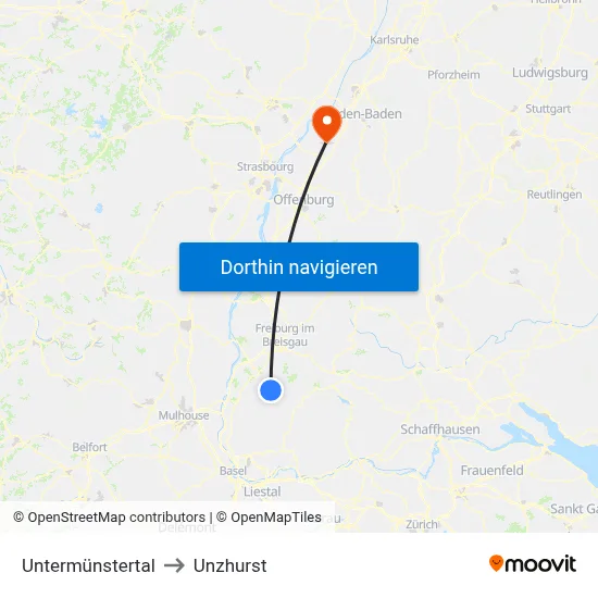 Untermünstertal to Unzhurst map