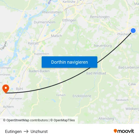 Eutingen to Unzhurst map