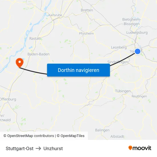 Stuttgart-Ost to Unzhurst map