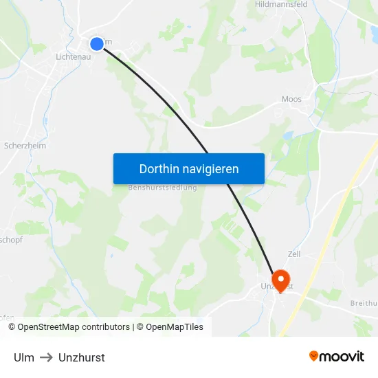 Ulm to Unzhurst map