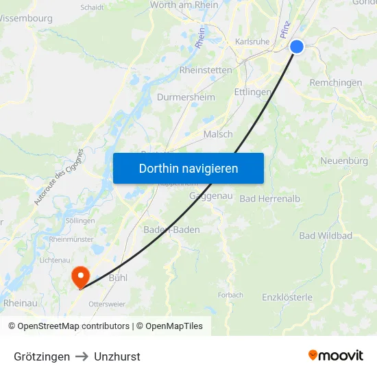 Grötzingen to Unzhurst map