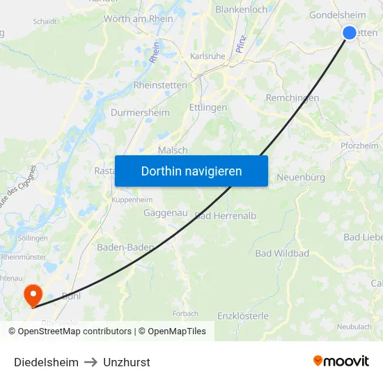 Diedelsheim to Unzhurst map