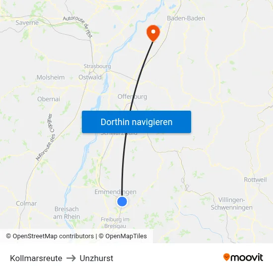 Kollmarsreute to Unzhurst map