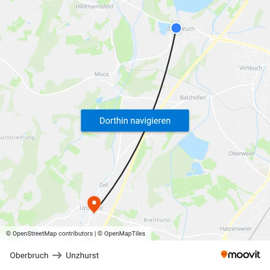 Oberbruch to Unzhurst map