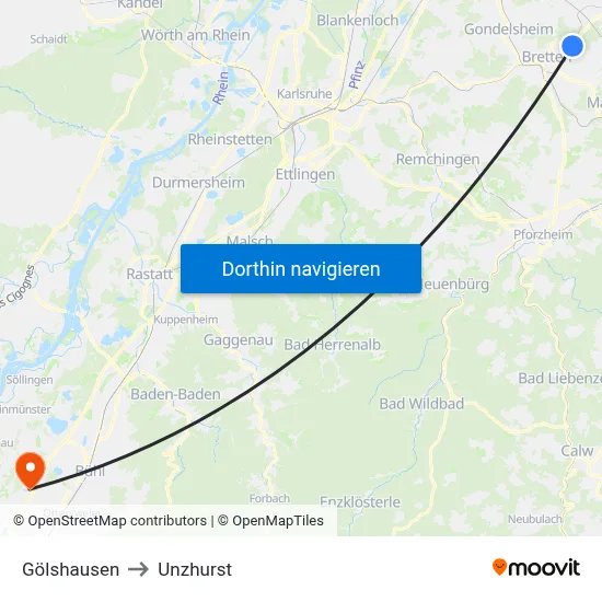 Gölshausen to Unzhurst map