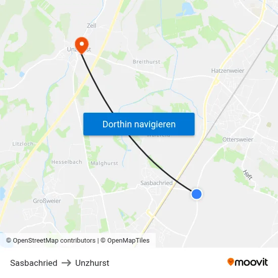 Sasbachried to Unzhurst map