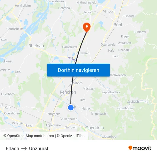 Erlach to Unzhurst map