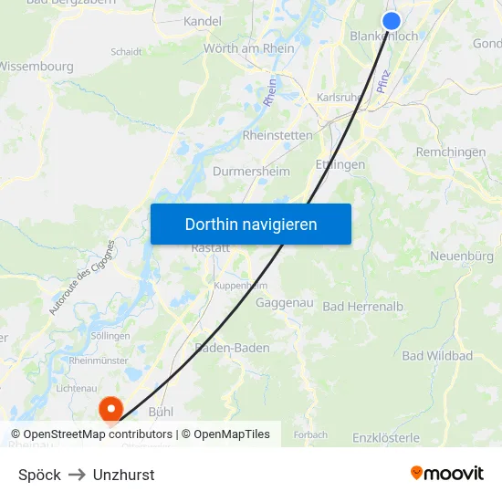 Spöck to Unzhurst map