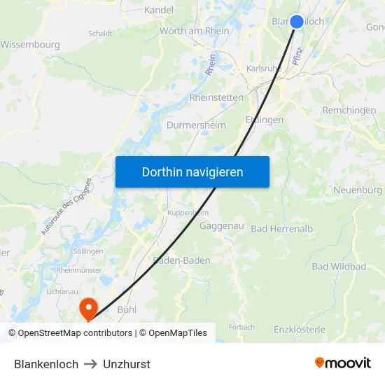 Blankenloch to Unzhurst map