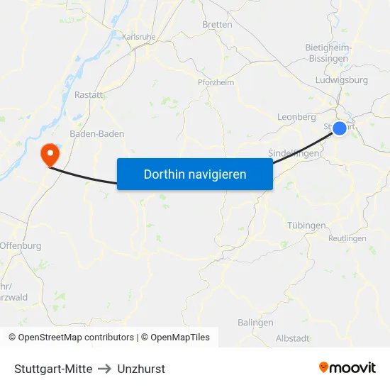 Stuttgart-Mitte to Unzhurst map