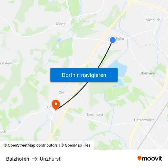 Balzhofen to Unzhurst map