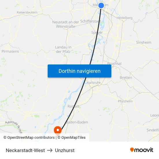 Neckarstadt-West to Unzhurst map