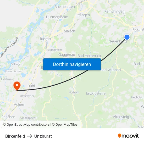 Birkenfeld to Unzhurst map
