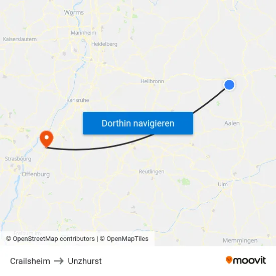 Crailsheim to Unzhurst map